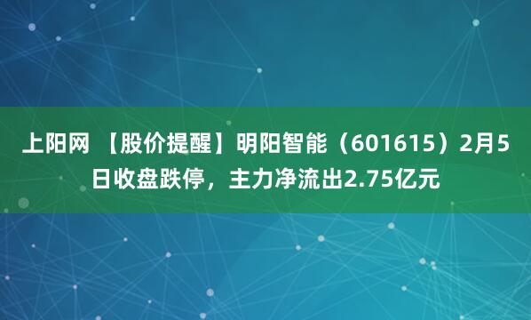 上阳网 【股价提醒】明阳智能（601615）2月5日收盘跌停，主力净流出2.75亿元